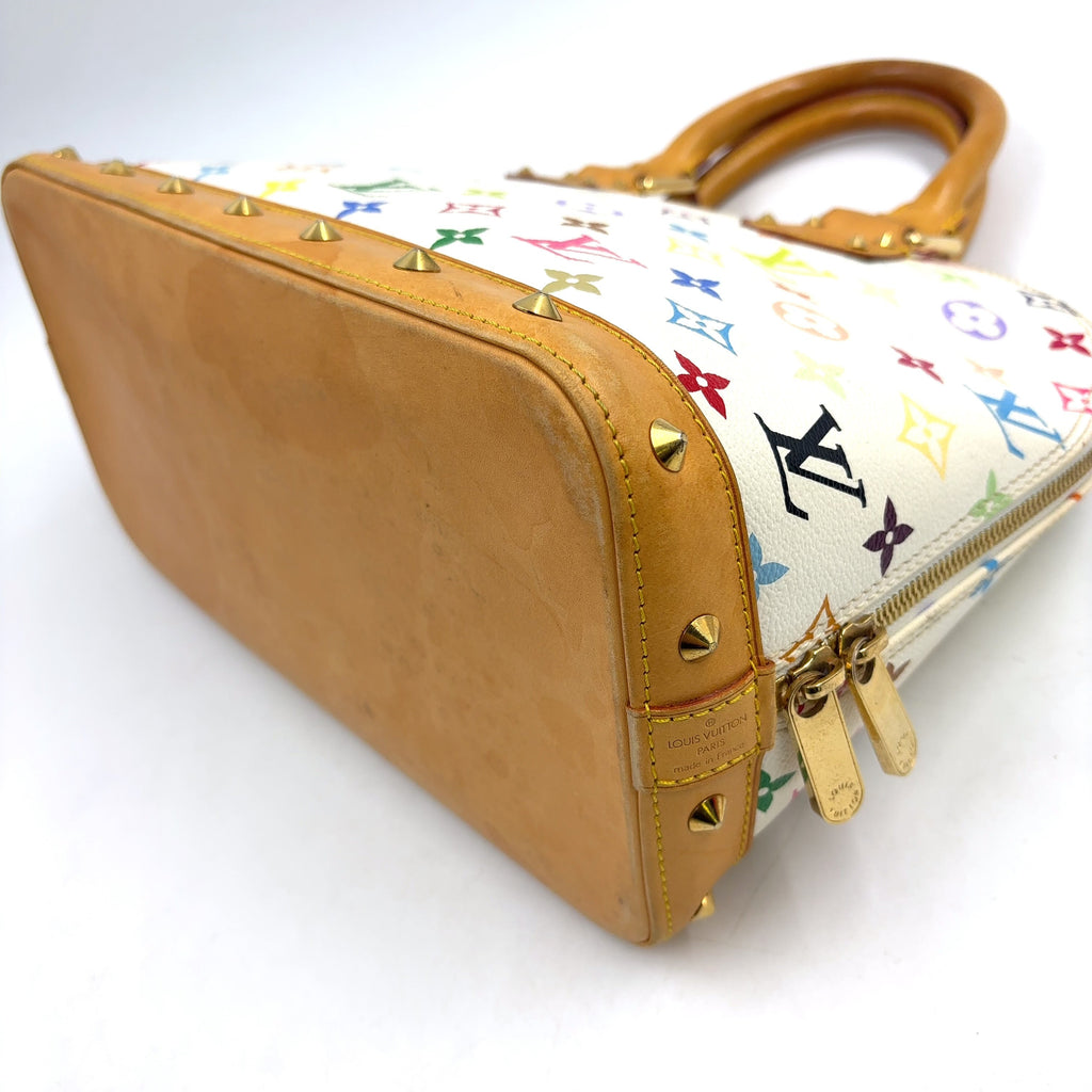Pre-Owned Alma monogram multicolor Bron Handbag white Leather PVC Gold M92647 LOUIS VUITTON