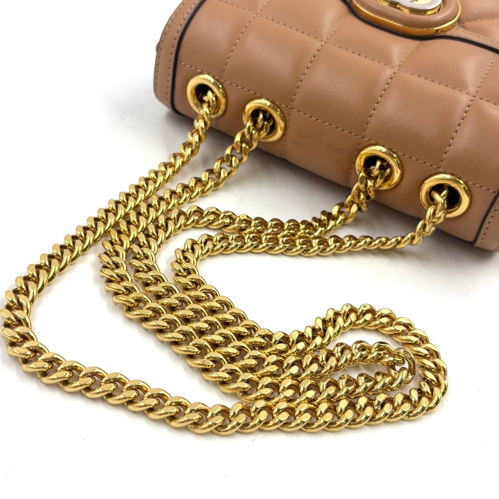 Pre-Owned Deco mini quilting chain Shoulder bag beige Leather Gold 741457 GUCCI