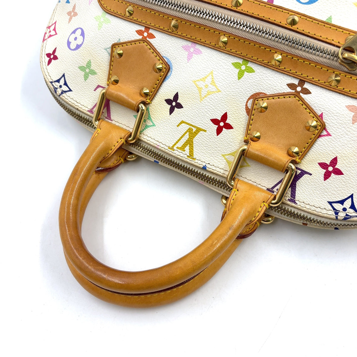 Pre-Owned Alma monogram multicolor Bron Handbag white Leather PVC Gold M92647 LOUIS VUITTON