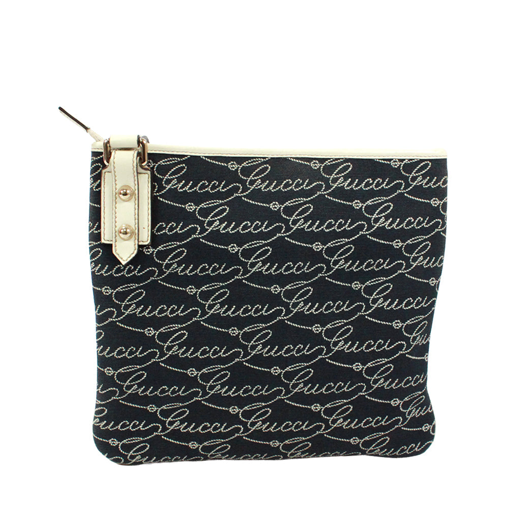 Pre-Owned flat Shoulder bag Navy white Leather Canvas Gold GUCCI