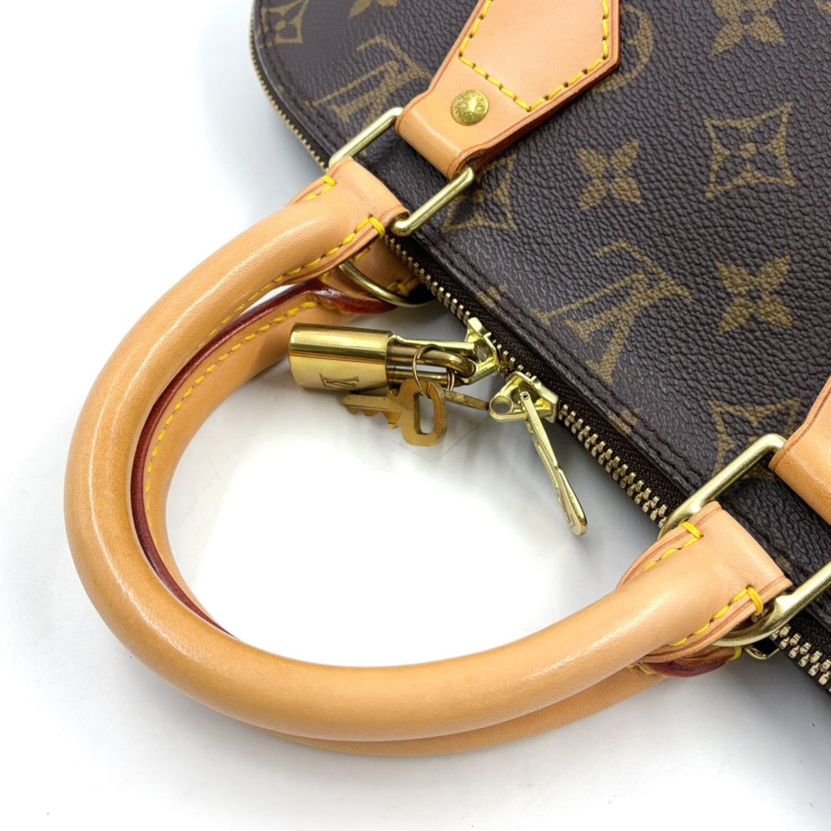Pre-Owned Alma PM monogram Handbag Brown Leather PVC Gold M51130 LOUIS VUITTON