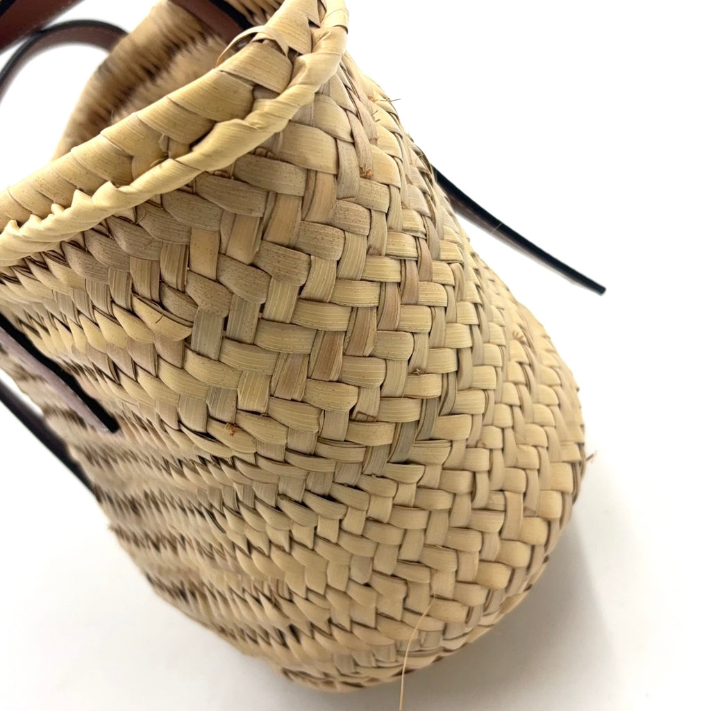 Pre-Owned basket bag Small Handbag Brown light beige Leather Raffia Silver LOEWE