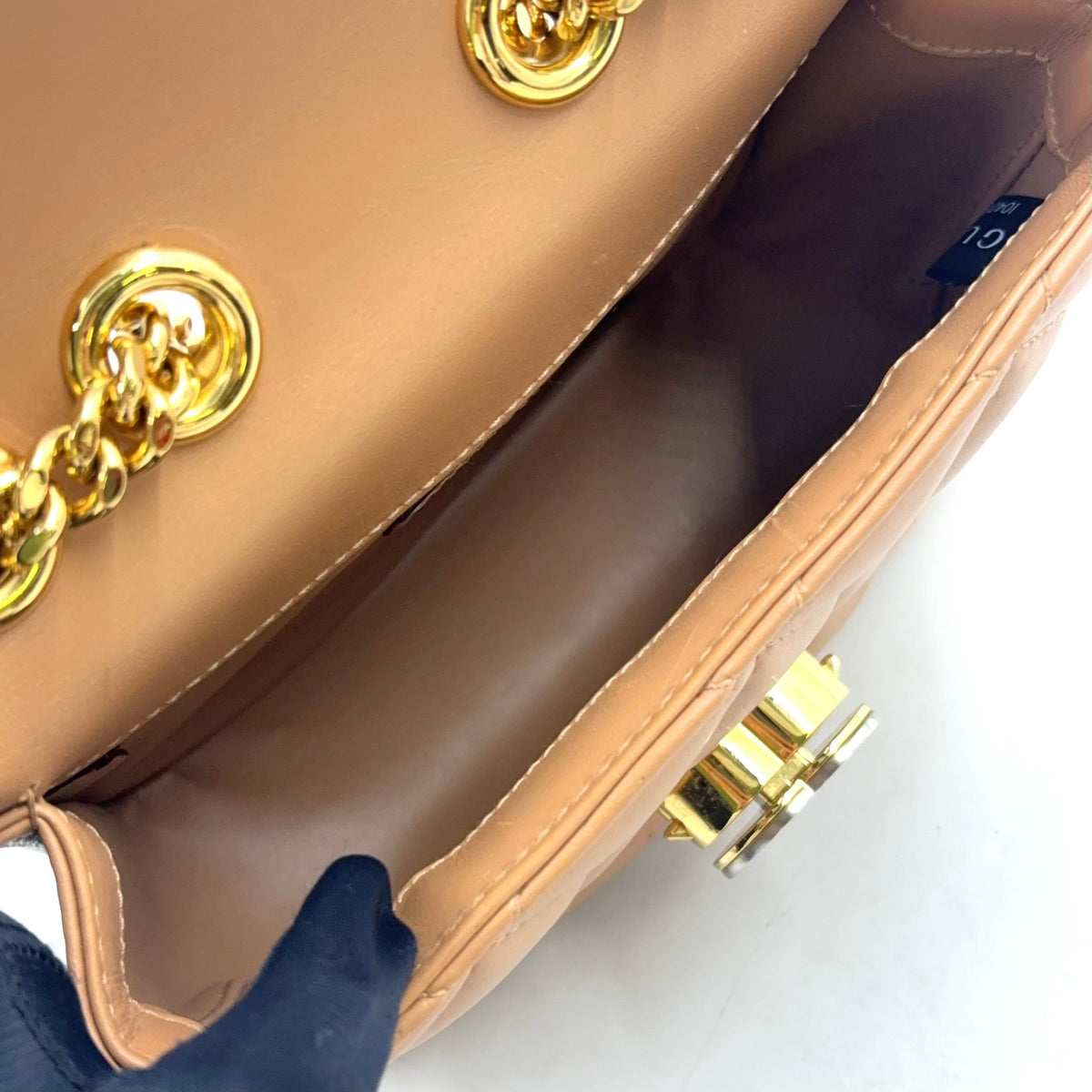 Pre-Owned Deco mini quilting chain Shoulder bag beige Leather Gold 741457 GUCCI
