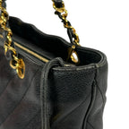 Pre-Owned V-stitch chain Shoulder bag black Grained Calfskin Gold CHANEL