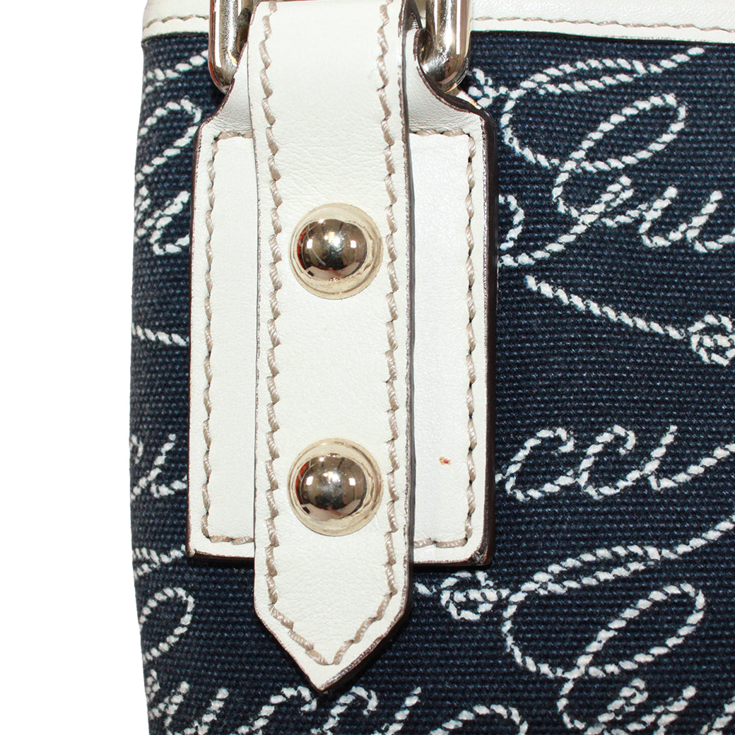 Pre-Owned flat Shoulder bag Navy white Leather Canvas Gold GUCCI