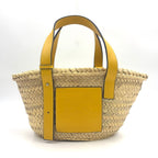 Pre-Owned basket bag Small Handbag yellow beige Raffia Calfskin Silver LOEWE
