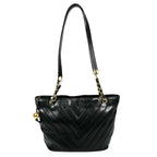 Pre-Owned V-stitch chain Shoulder bag black Grained Calfskin Gold CHANEL
