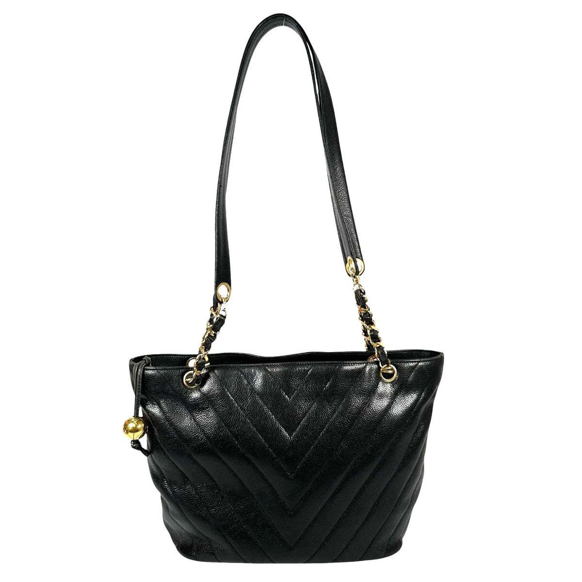 Pre-Owned V-stitch chain Shoulder bag black Grained Calfskin Gold CHANEL