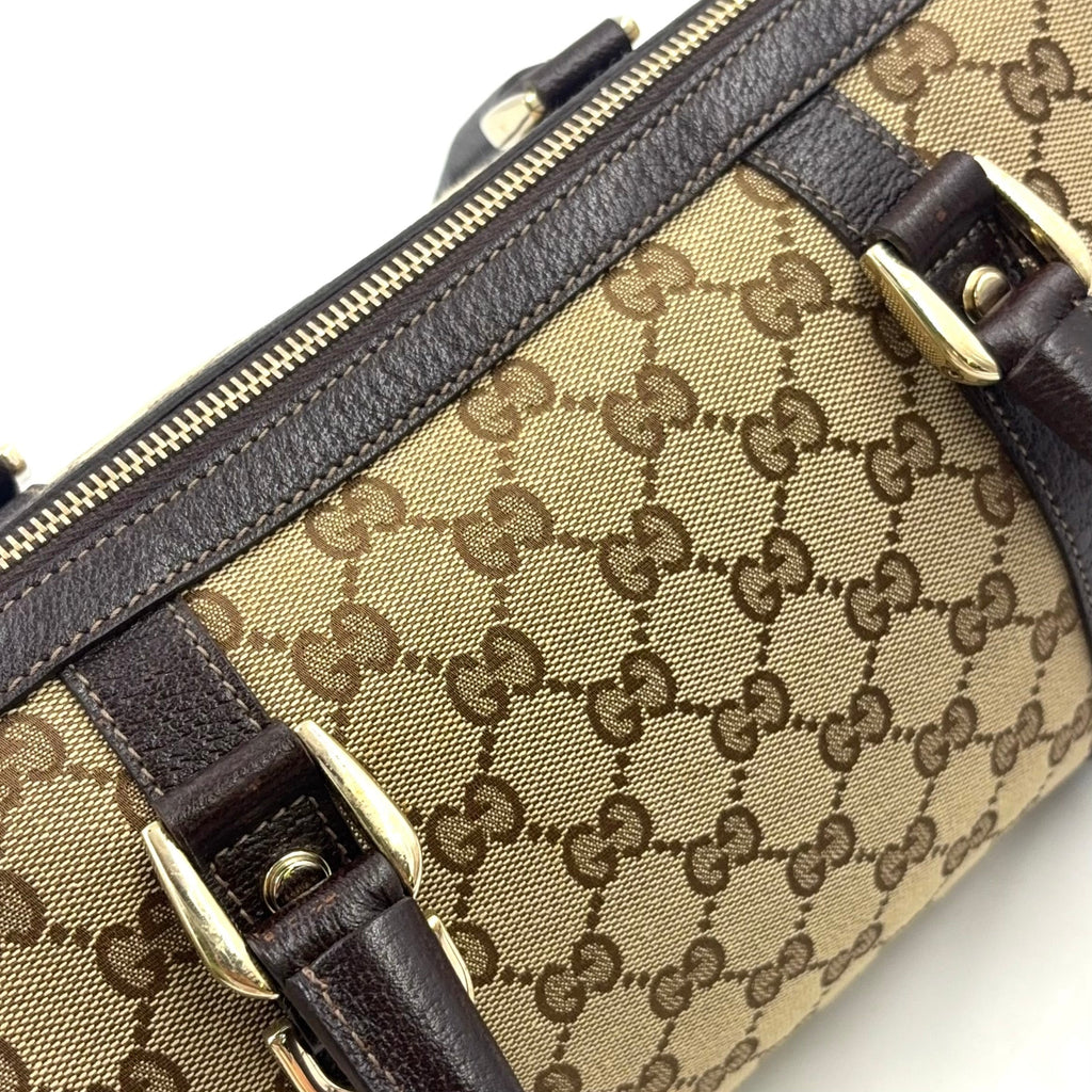 Pre-Owned Abby Handbag Dark brown beige Leather Canvas Gold 130942 GUCCI