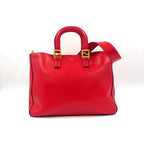 Pre-Owned FF Tote Shoulder bag Handbag Red Leather Gold FENDI
