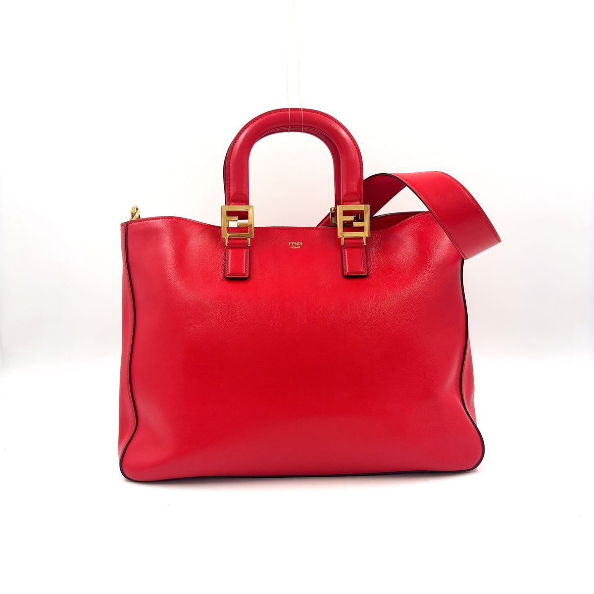 Pre-Owned FF Tote Shoulder bag Handbag Red Leather Gold FENDI