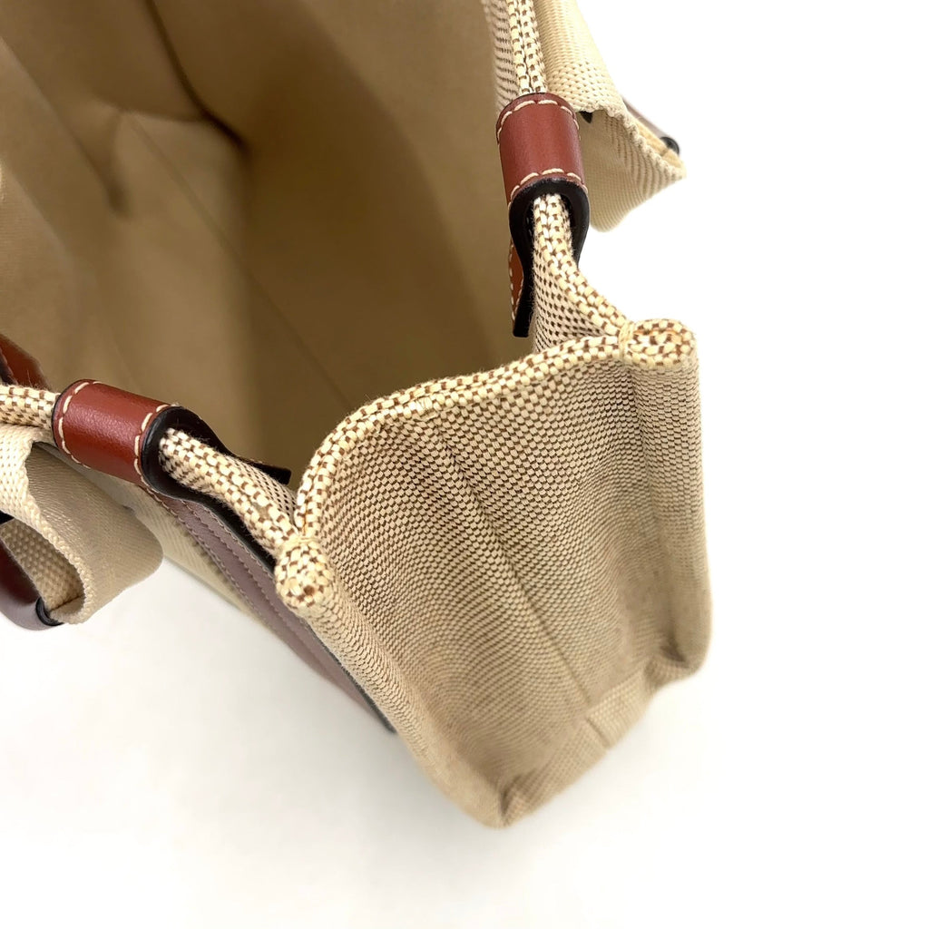 Pre-Owned Chloe Woody small tote Handbag Brown beige Leather Canvas Chloe