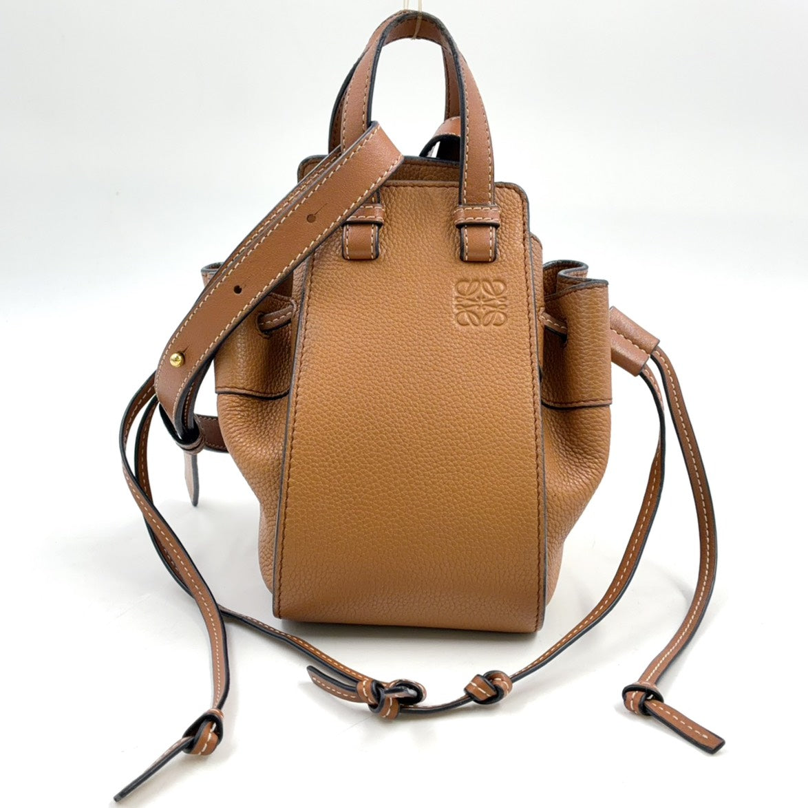 Pre-Owned drawstring hammock mini Handbag Shoulder bag Brown Leather Gold LOEWE