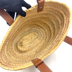 Pre-Owned basket bag Small Handbag Brown light beige Leather Raffia Silver LOEWE