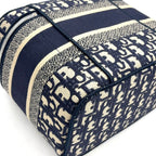Pre-Owned DiorTravel Vanity Handbag off white Navy Cotton Silver Christian Dior