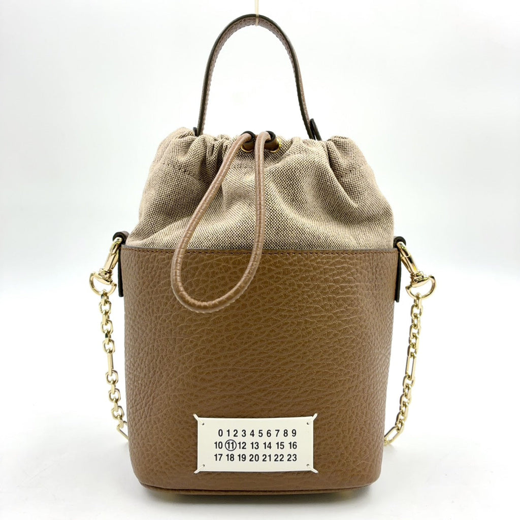 Pre-Owned 5AC Mini bucket bag Shoulder bag Brown Leather Canvas Gold S56WG0164 P4348 T2281 Maison Margiela