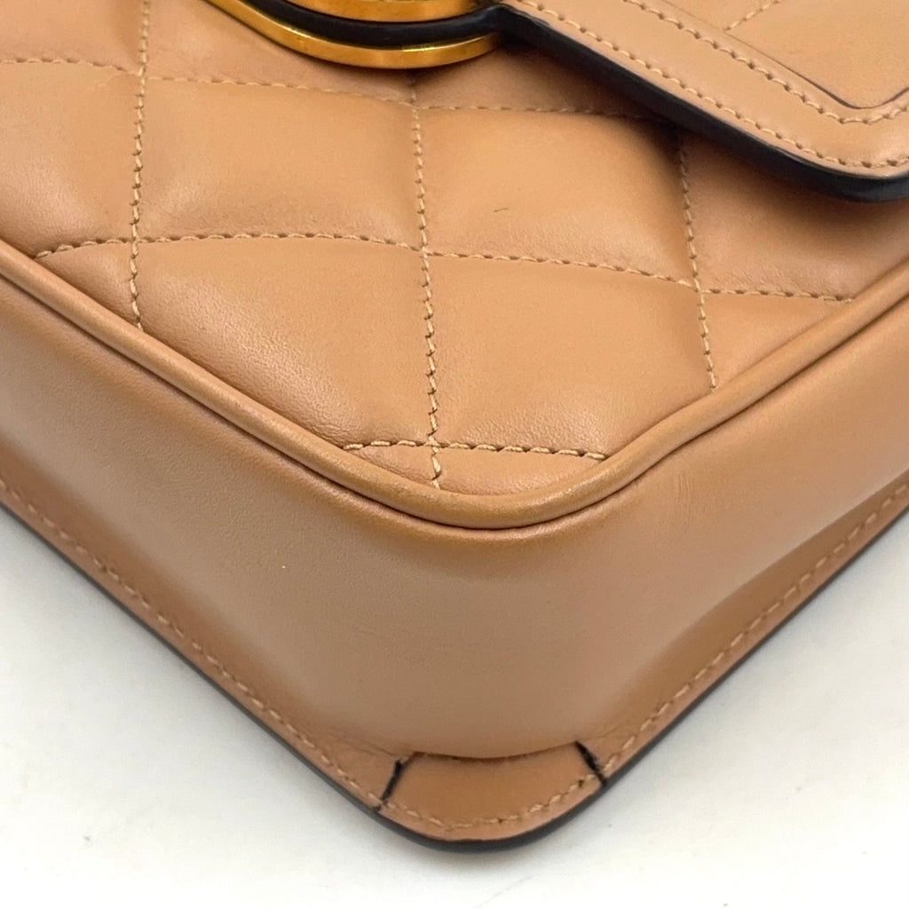Pre-Owned Deco mini quilting chain Shoulder bag beige Leather Gold 741457 GUCCI
