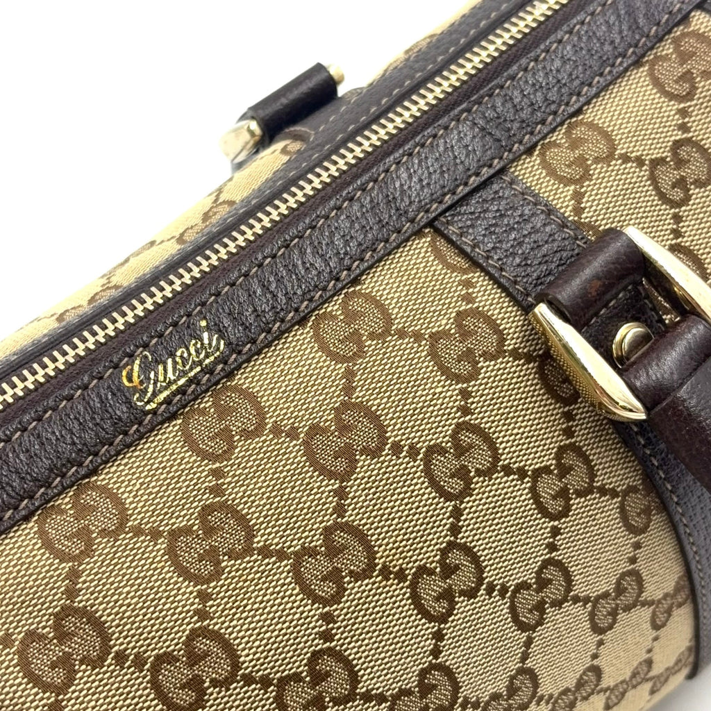 Pre-Owned Abby Handbag Dark brown beige Leather Canvas Gold 130942 GUCCI