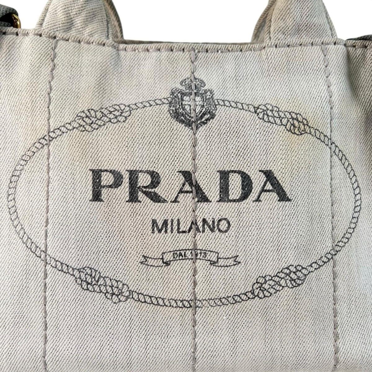 Pre-Owned CANAPA Kanapa tote bag white Denim Gold 1BG642 PRADA