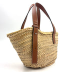 Pre-Owned basket bag Small Handbag Brown light beige Leather Raffia Silver LOEWE