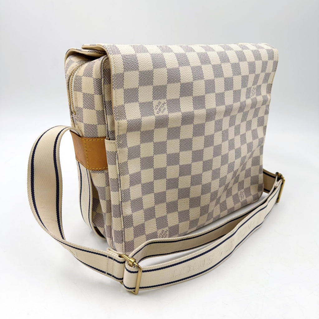 Pre-Owned Naviglio Damier Azur Shoulder bag beige white Leather PVC Gold N51189 LOUIS VUITTON