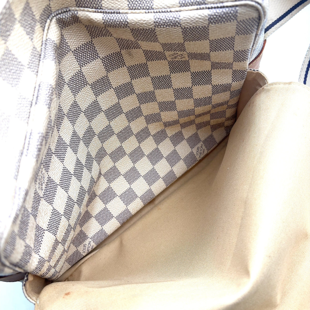 Pre-Owned Naviglio Damier Azur Shoulder bag beige white Leather PVC Gold N51189 LOUIS VUITTON