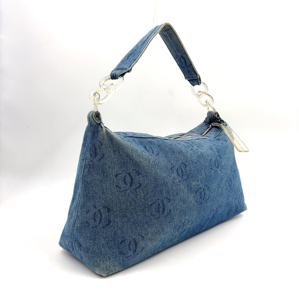 Pre-Owned coco mark Serial number starting with 7 one shoulder bag blue Denim Plastic Silver CHANEL