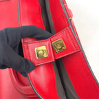 Pre-Owned FF Tote Shoulder bag Handbag Red Leather Gold FENDI