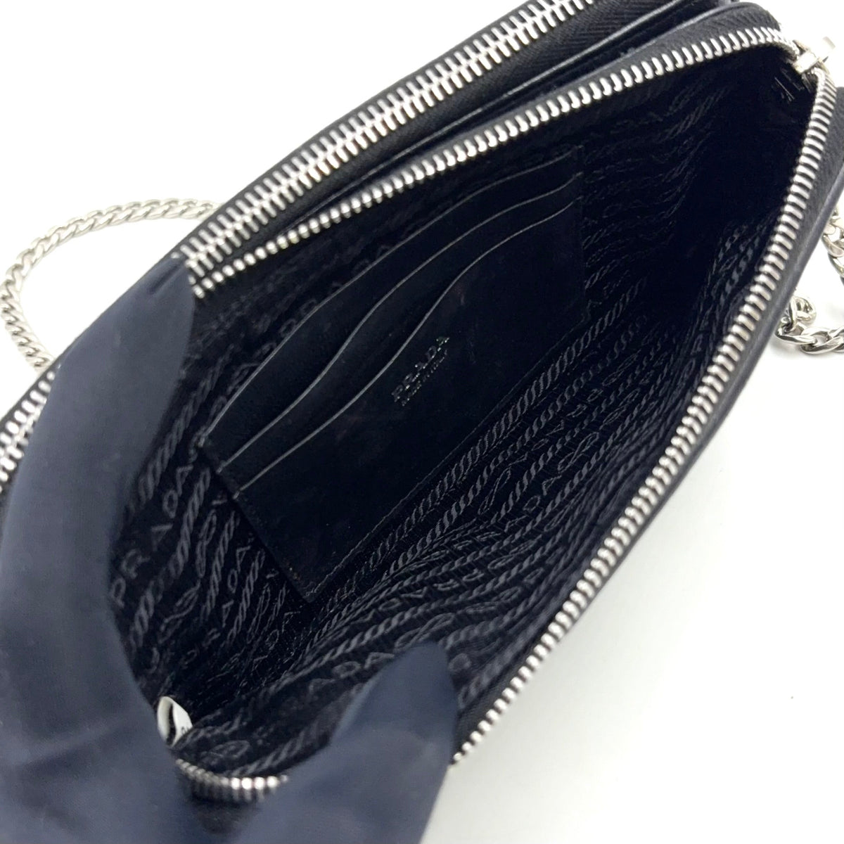 Pre-Owned diagram NAPPA IMPUNTURE chain shoulder bag black Leather Silver 1DH010 PRADA