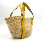Pre-Owned basket bag Small Handbag yellow beige Raffia Calfskin Silver LOEWE