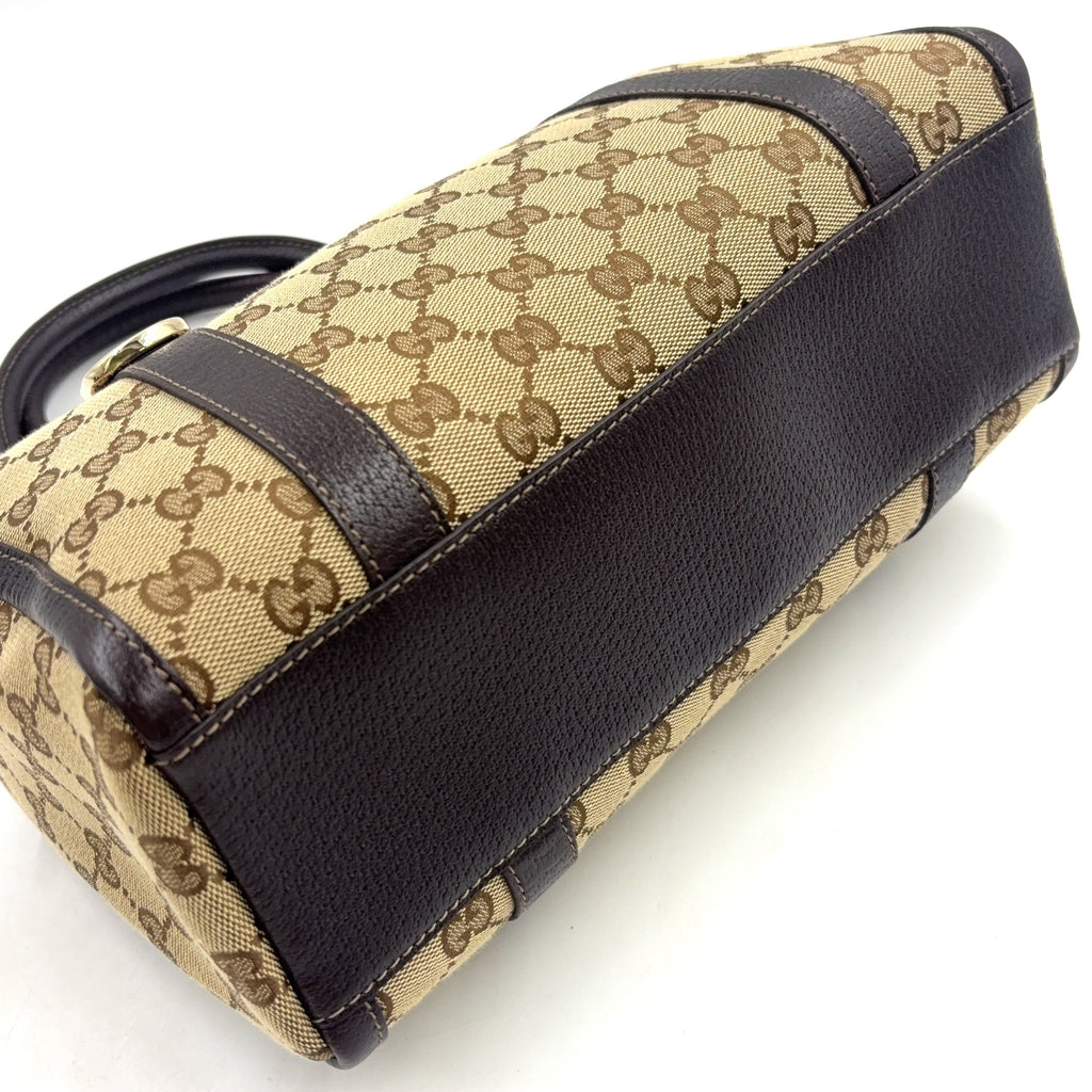 Pre-Owned Abby Handbag Dark brown beige Leather Canvas Gold 130942 GUCCI