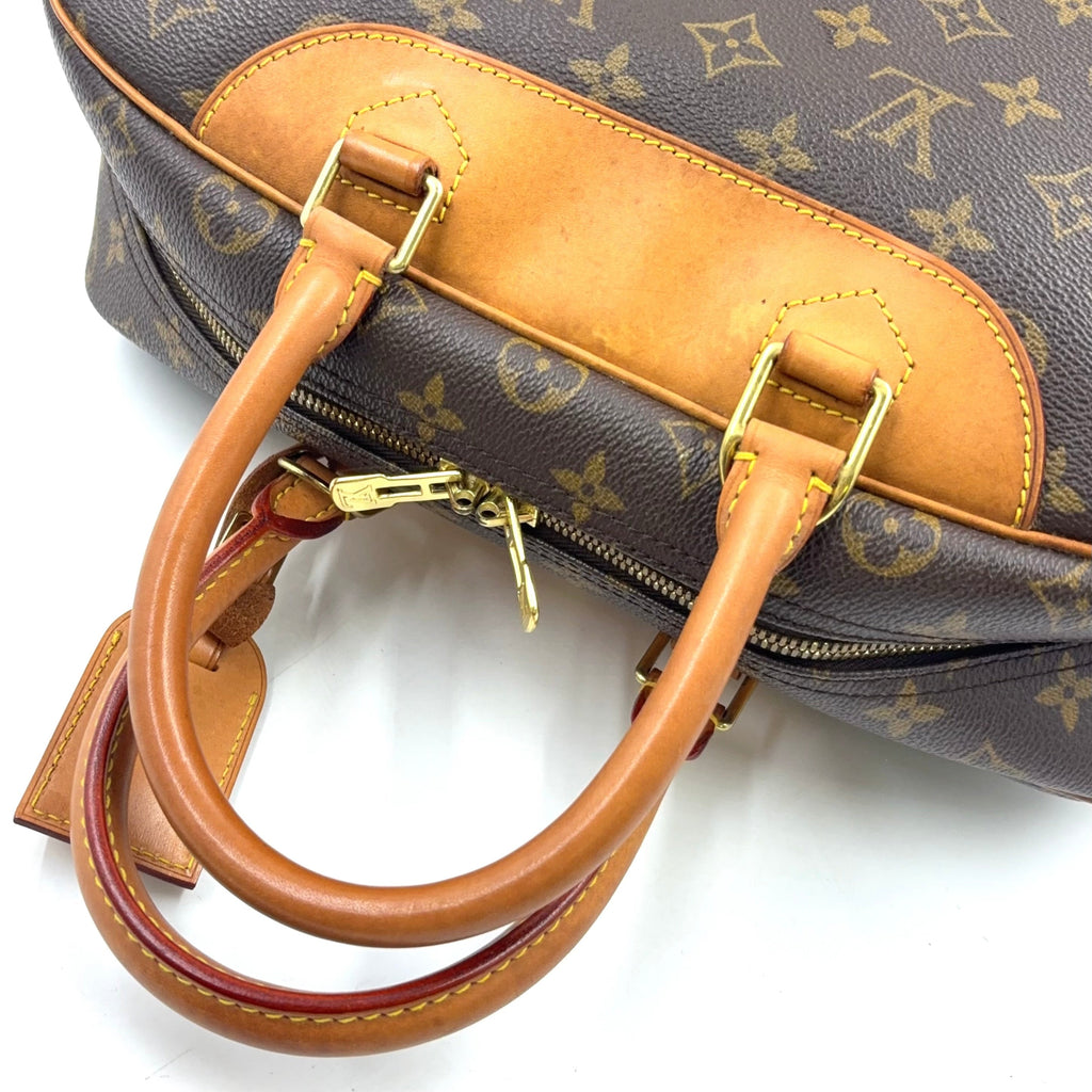Pre-Owned Deauville Bowling Vanity monogram Handbag Brown light brown Leather PVC Gold M47270 LOUIS VUITTON
