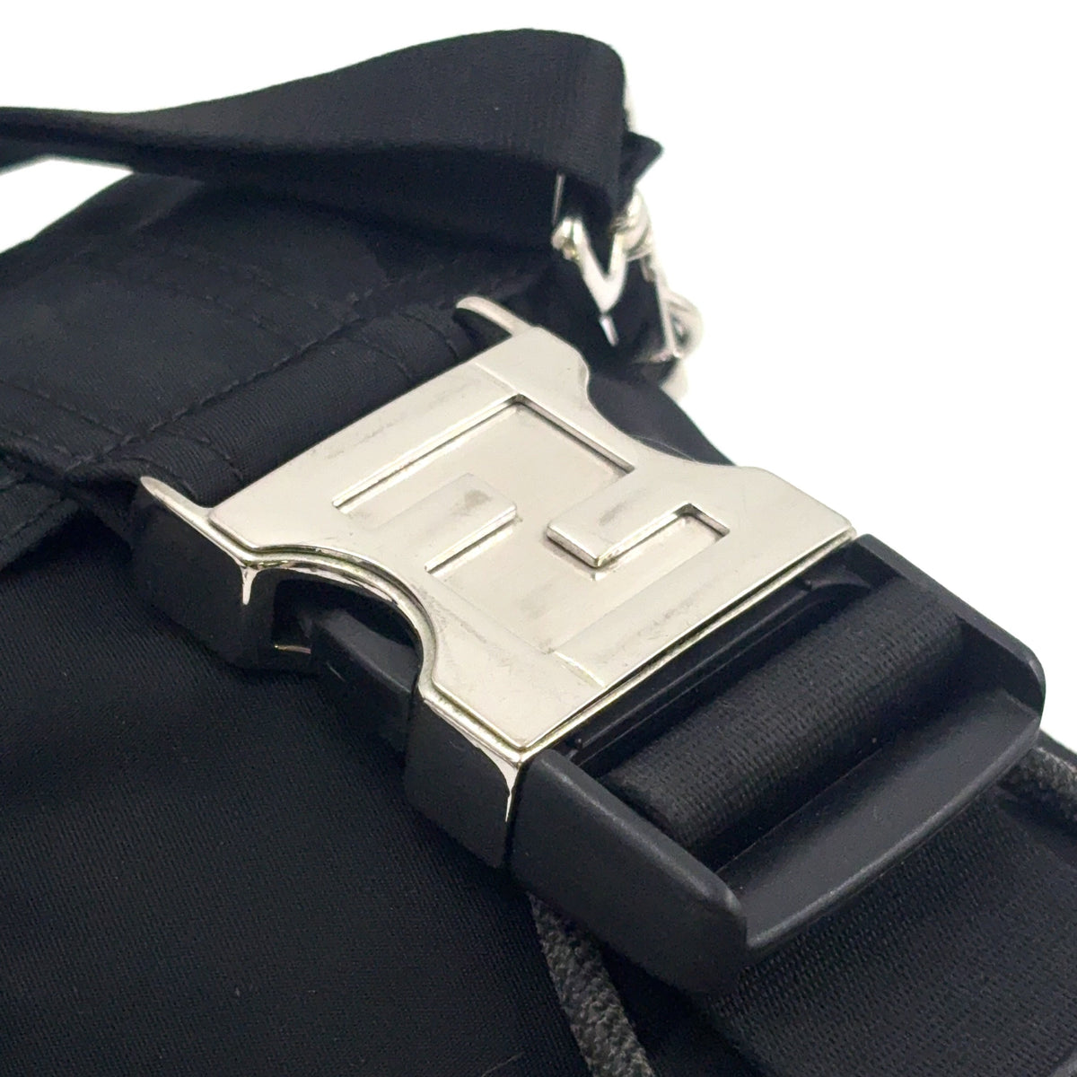 Pre-Owned fendiness mini Shoulder bag black Leather Nylon Silver 7VZ068 FENDI