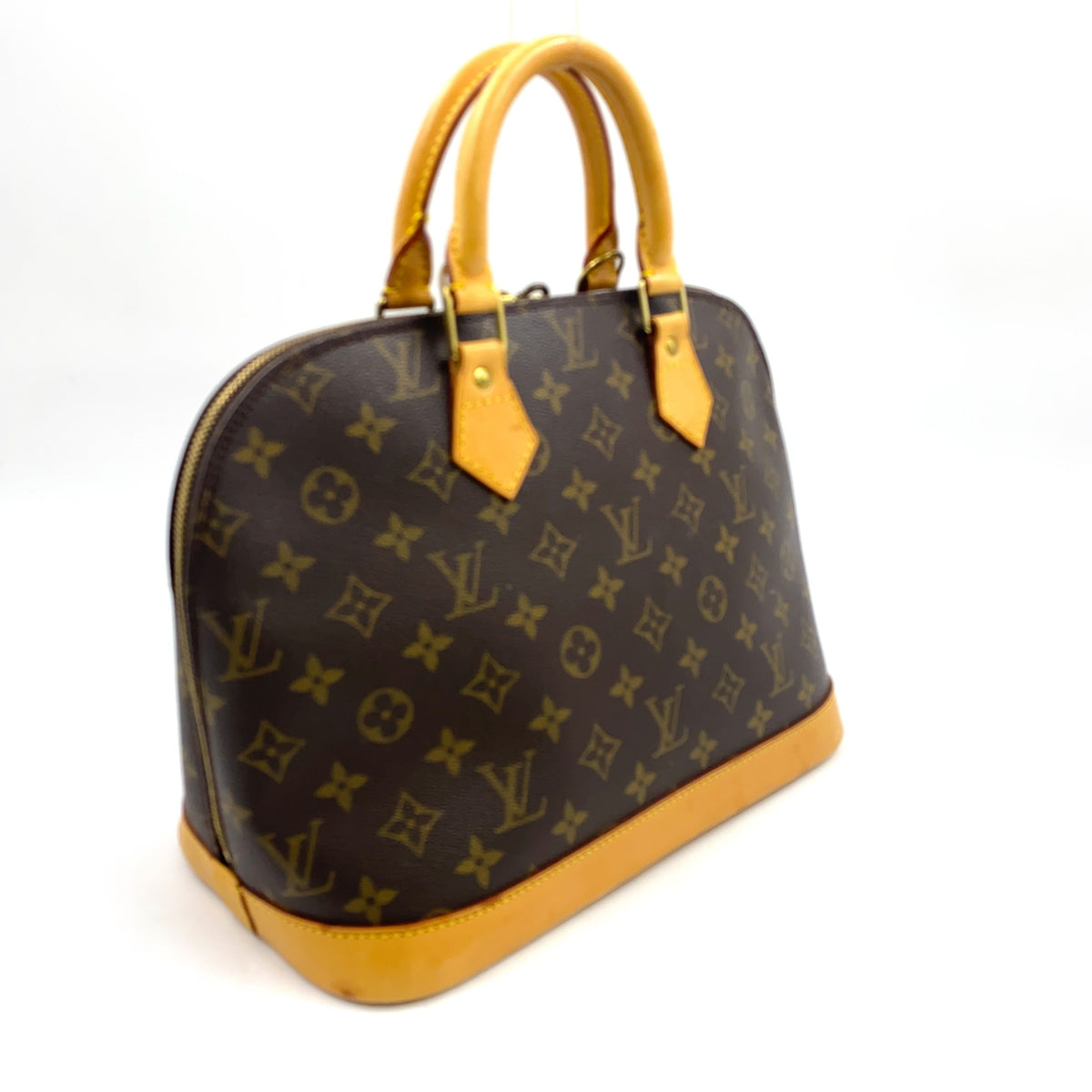 Pre-Owned Alma PM monogram Handbag Brown light brown Leather PVC Gold M51130 LOUIS VUITTON