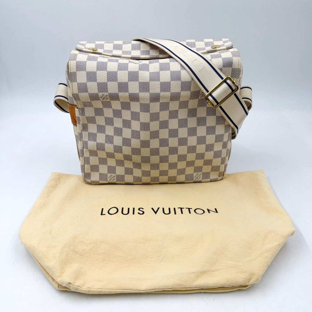 Pre-Owned Naviglio Damier Azur Shoulder bag beige white Leather PVC Gold N51189 LOUIS VUITTON
