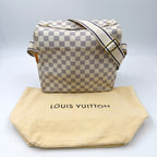 Pre-Owned Naviglio Damier Azur Shoulder bag beige white Leather PVC Gold N51189 LOUIS VUITTON