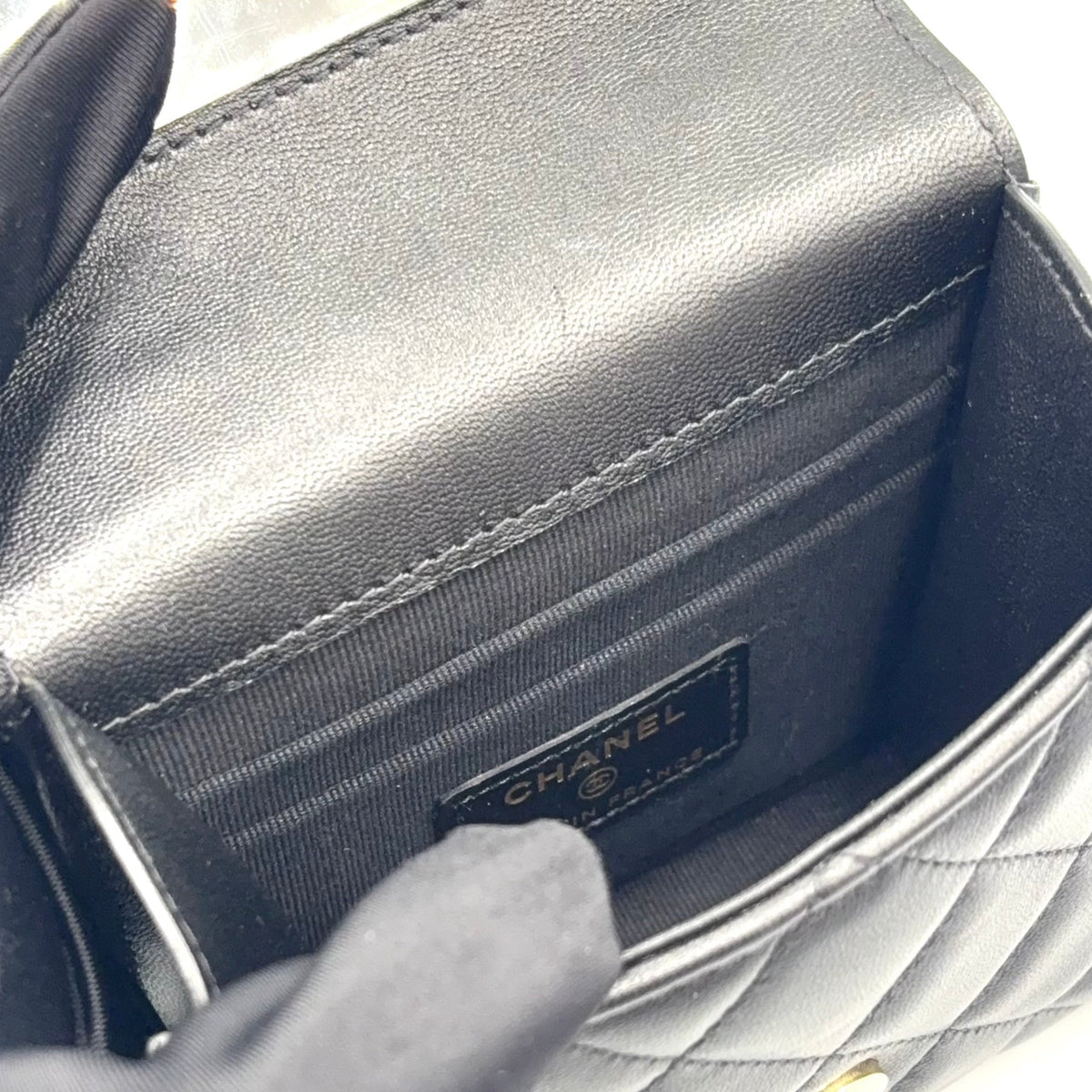 Pre-Owned matelasse top handle Serial number starting with 31 chain shoulder bag black lambskin Gold AP2682 CHANEL