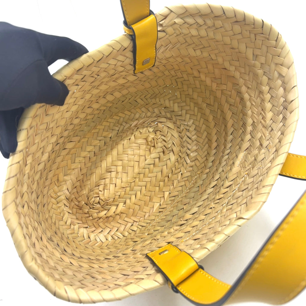 Pre-Owned basket bag Small Handbag yellow beige Raffia Calfskin Silver LOEWE