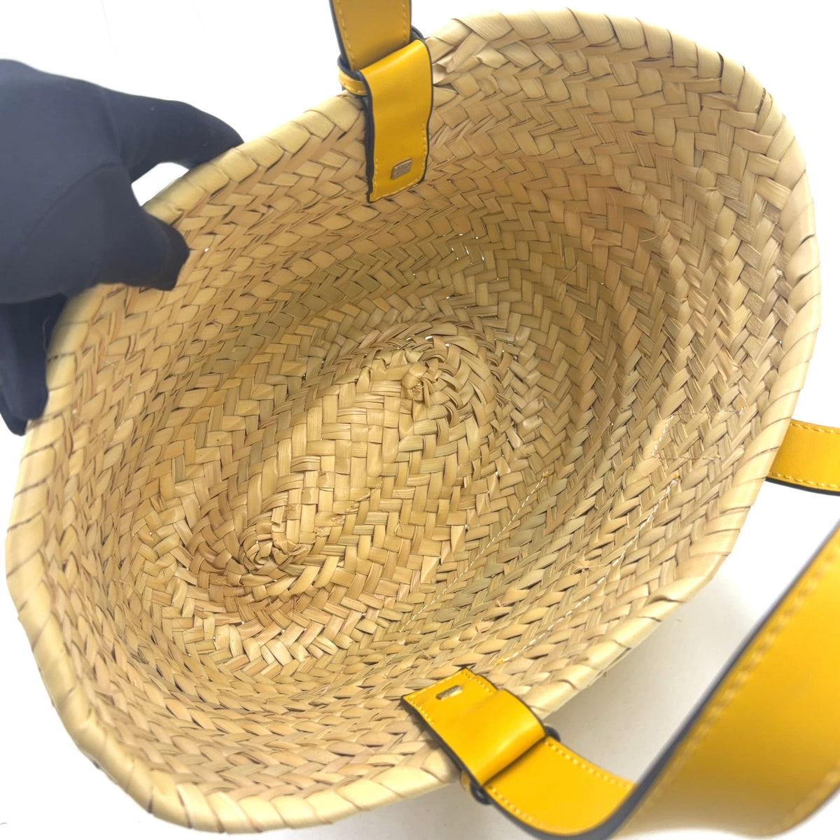 Pre-Owned basket bag Small Handbag yellow beige Raffia Calfskin Silver LOEWE