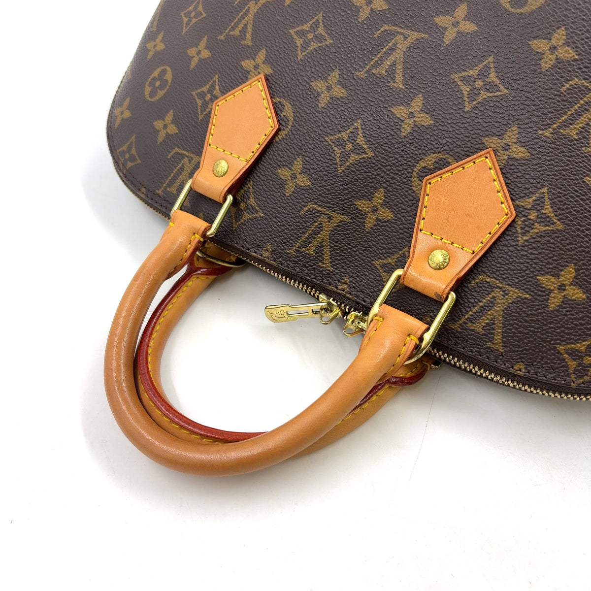 Pre-Owned Alma PM monogram Handbag Brown Leather PVC Gold M51130 LOUIS VUITTON