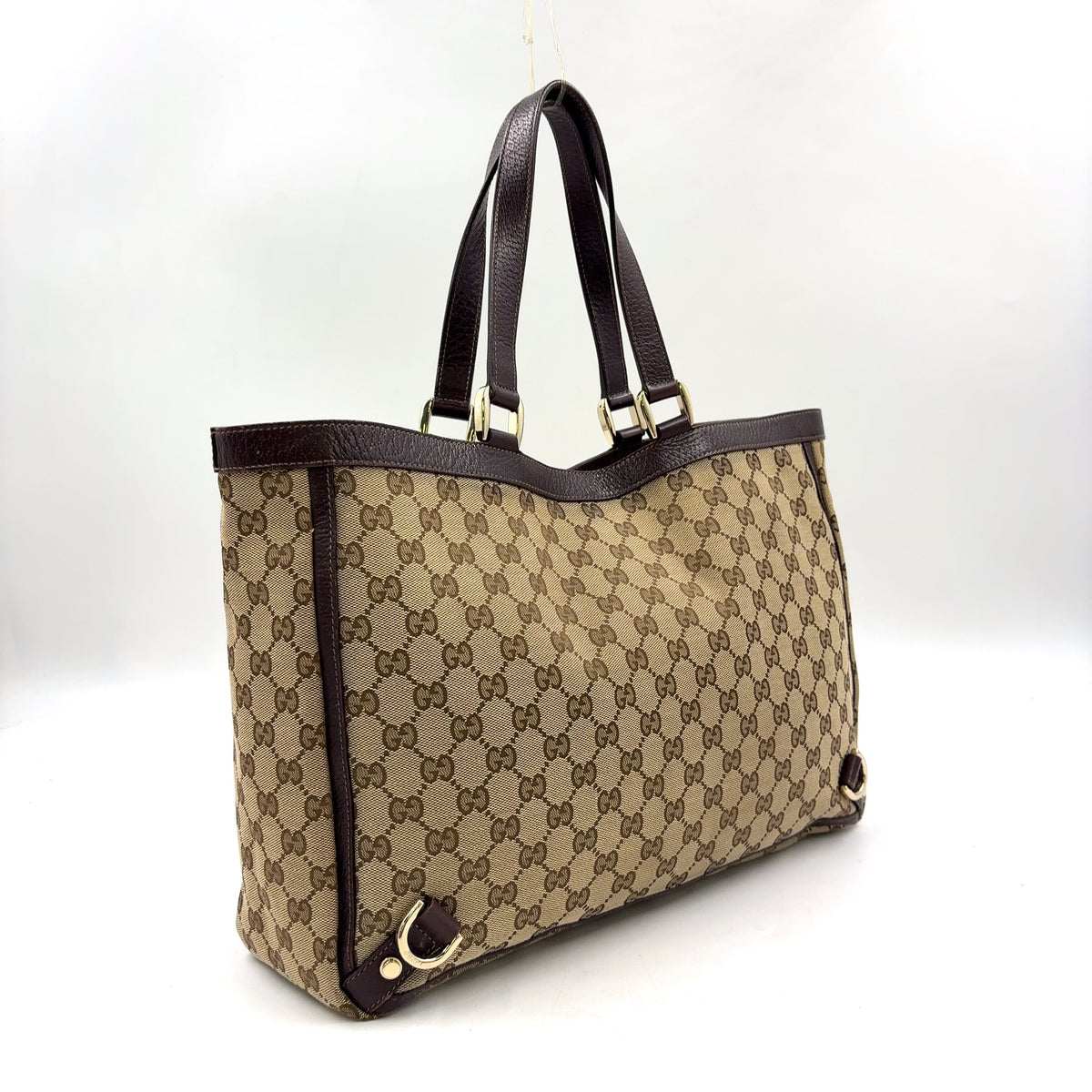 Pre-Owned Abby tote bag Dark brown beige Leather Canvas Gold 141472 GUCCI