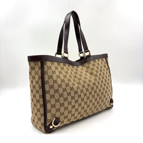 Pre-Owned Abby tote bag Dark brown beige Leather Canvas Gold 141472 GUCCI