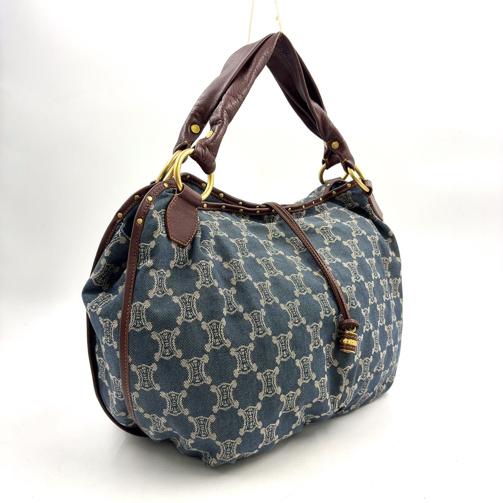Pre-Owned bitter sweet Handbag Brown blue Leather Denim Gold CELINE