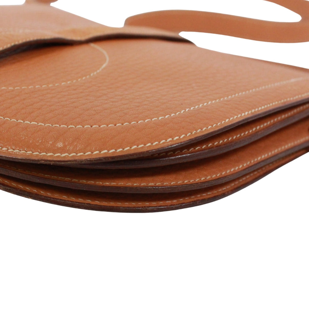 Pre-Owned Gallopard Shoulder bag Brown fjord leather Gold HERMES