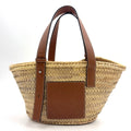 Pre-Owned basket bag Small Handbag Brown light beige Leather Raffia Silver LOEWE