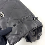 Pre-Owned diamond stitch 14-series serial number chain shoulder bag black lambskin Silver CHANEL