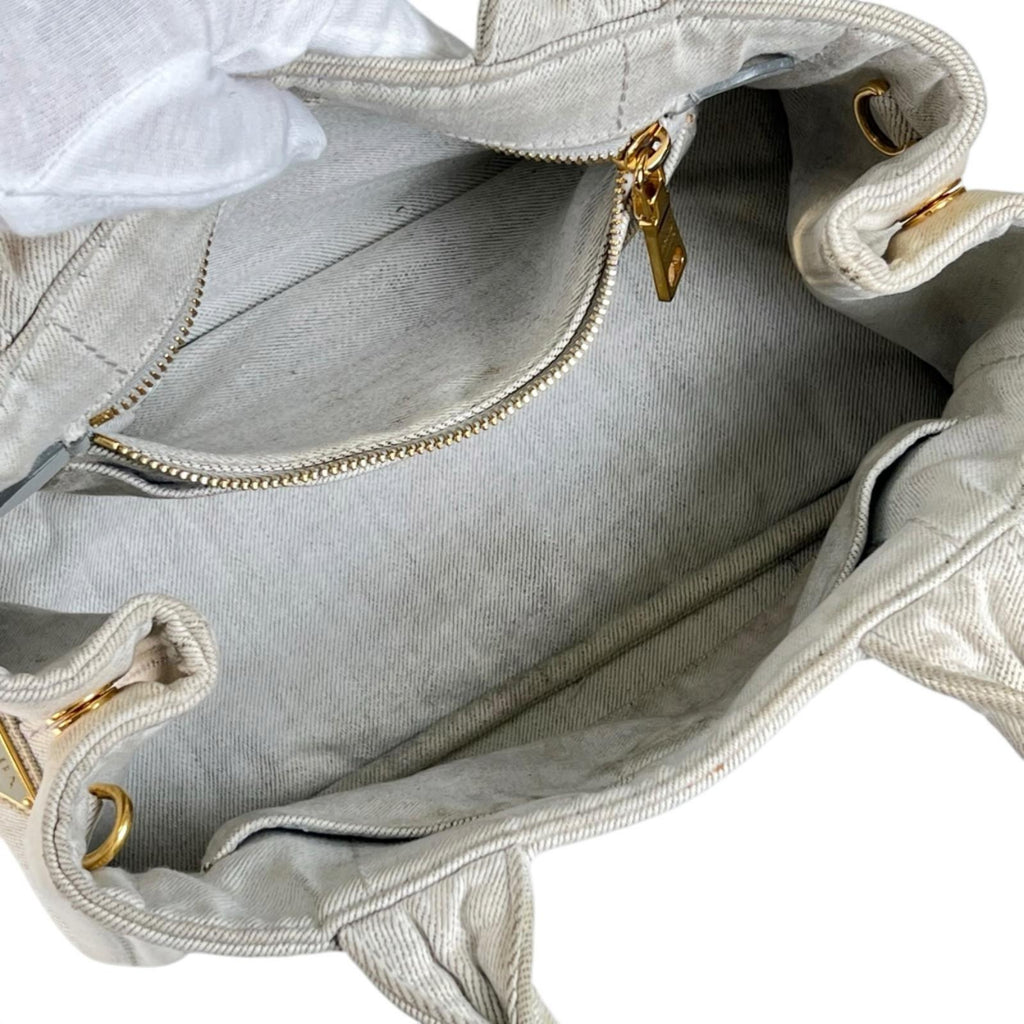 Pre-Owned CANAPA Kanapa tote bag white Denim Gold 1BG642 PRADA
