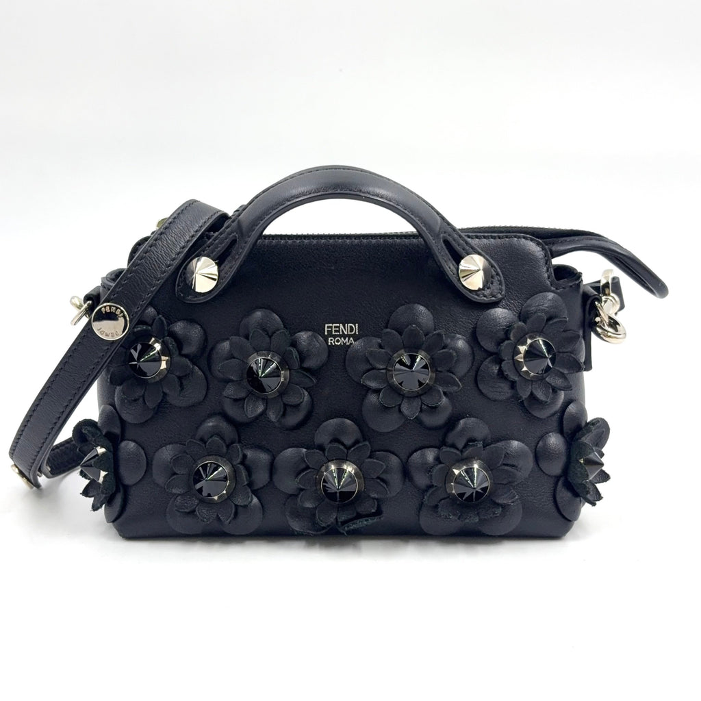 Pre-Owned by the way Flowerland 2WAY Handbag black Calfskin Silver FENDI