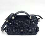 Pre-Owned by the way Flowerland 2WAY Handbag black Calfskin Silver FENDI