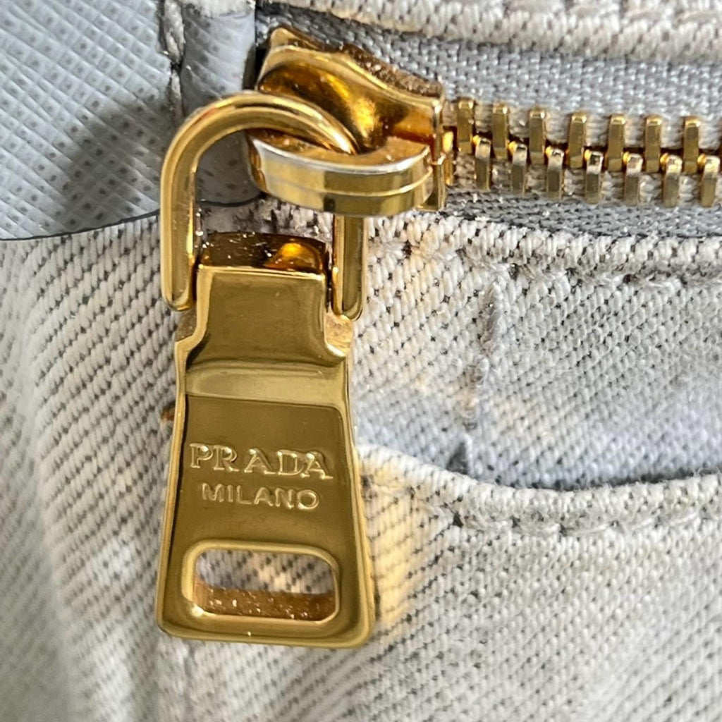 Pre-Owned CANAPA Kanapa tote bag white Denim Gold 1BG642 PRADA